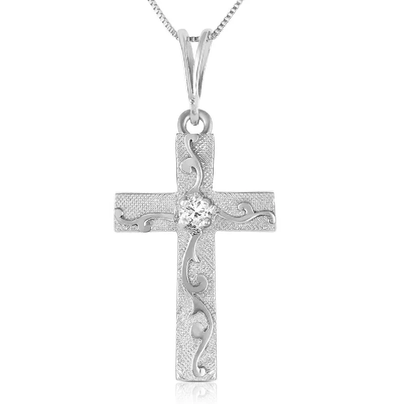 Aged rim necklace-0.05 Carat 14K Solid White Gold Cross Necklace Natural Diamond