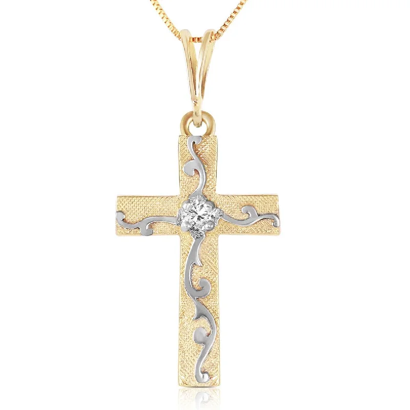 Wide-tier necklace-0.05 Carat 14K Solid Yellow Gold Cross Necklace Natural Diamond