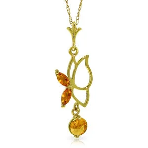 Faint silver necklace-0.4 Carat 14K Solid Yellow Gold Flutter Fly Citrine Necklace