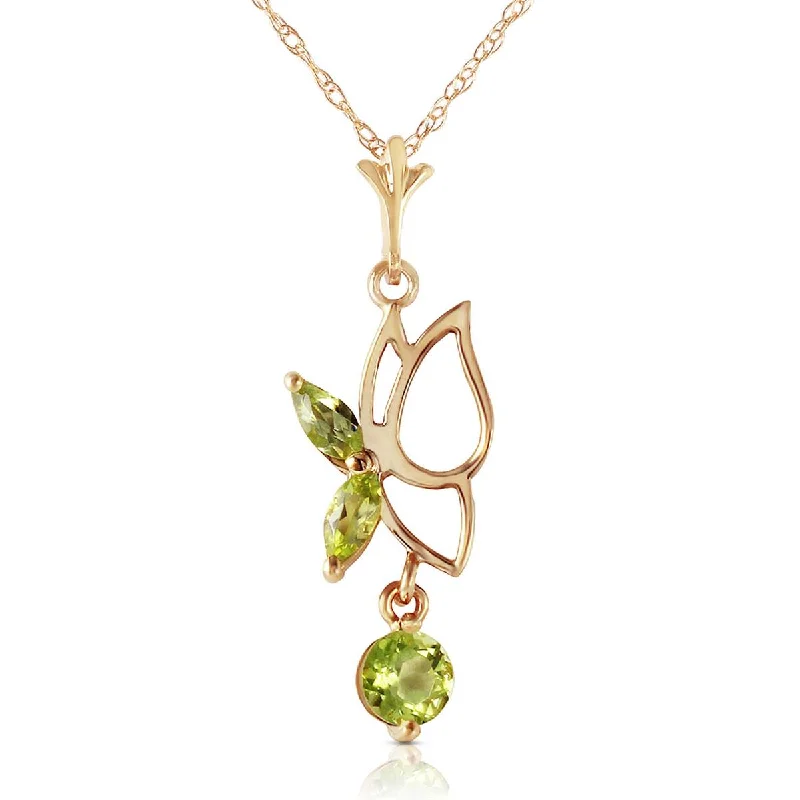 Retro turquoise necklace-0.4 Carat 14K Solid Yellow Gold Flutter Fly Peridot Necklace