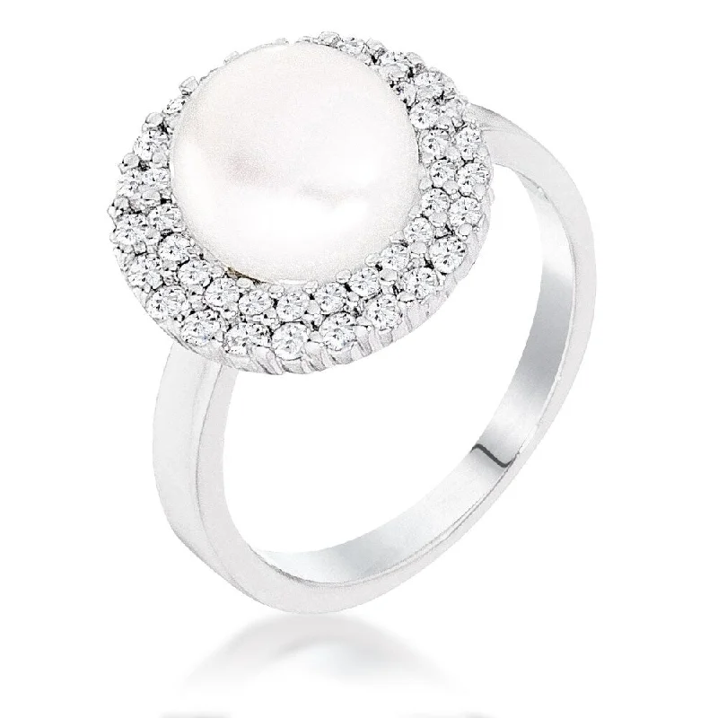 Icy aquamarine ring-0.69 Ct Double Halo Ethereal Pearl Cocktail Ring with Cubic Zirconia