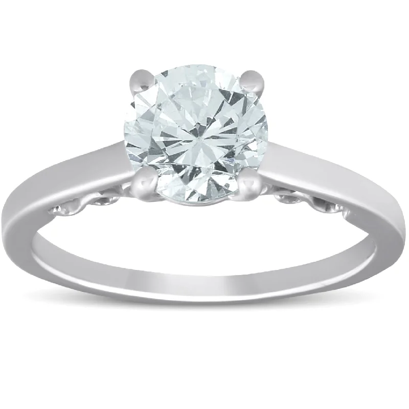 Wide-tier ring-1 1/2 Ct Diamond & CZ Engagement Ring 14k White Gold