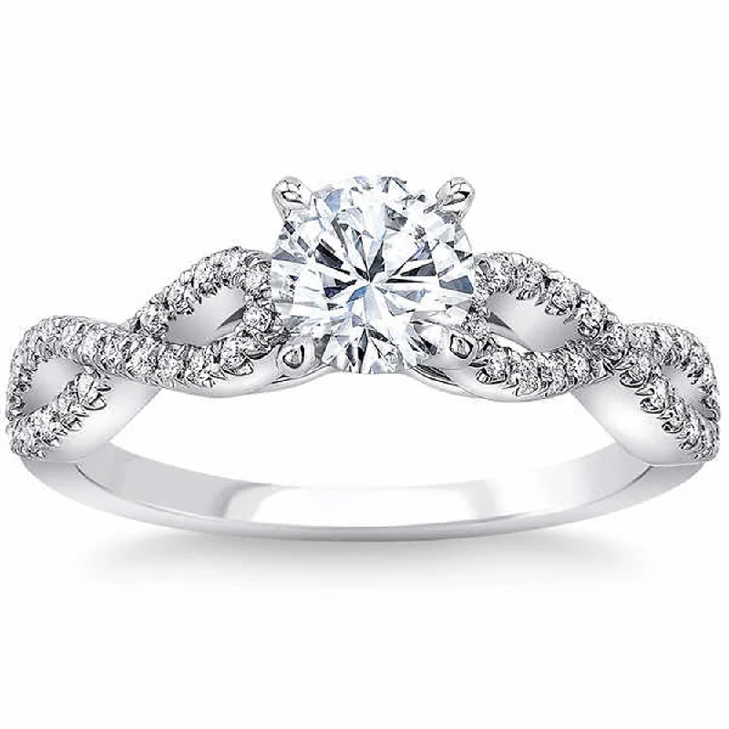 Leaf-bud ring-1 1/2 Ct Diamond Engagement Ring Infinity Twist Band (1ct center) 14k White Gold