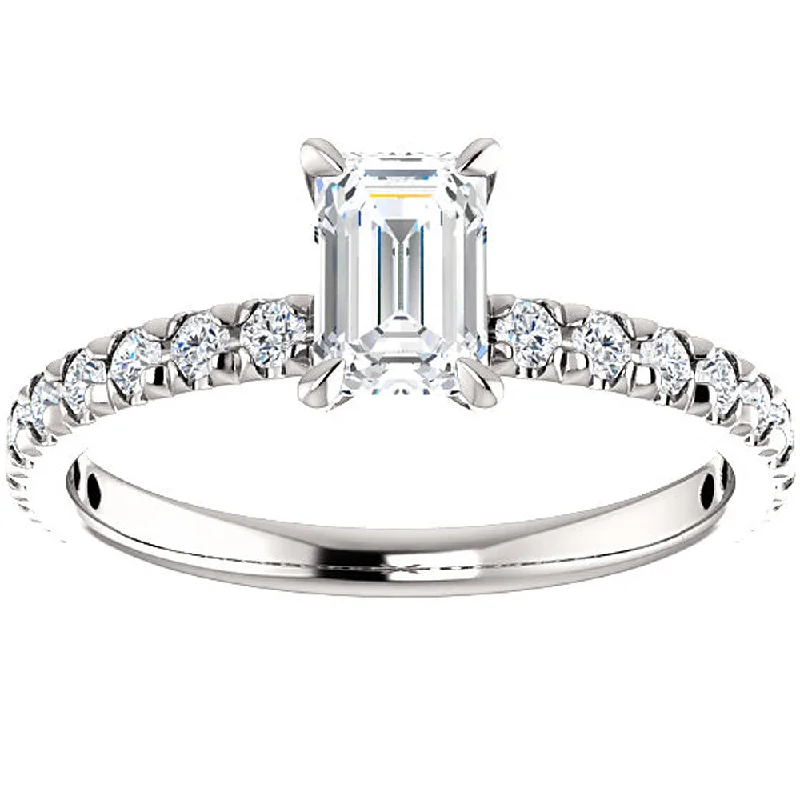 Retro topaz ring-1 1/2 Ct Emerald Cut Diamond Engagement Ring 14k White Gold