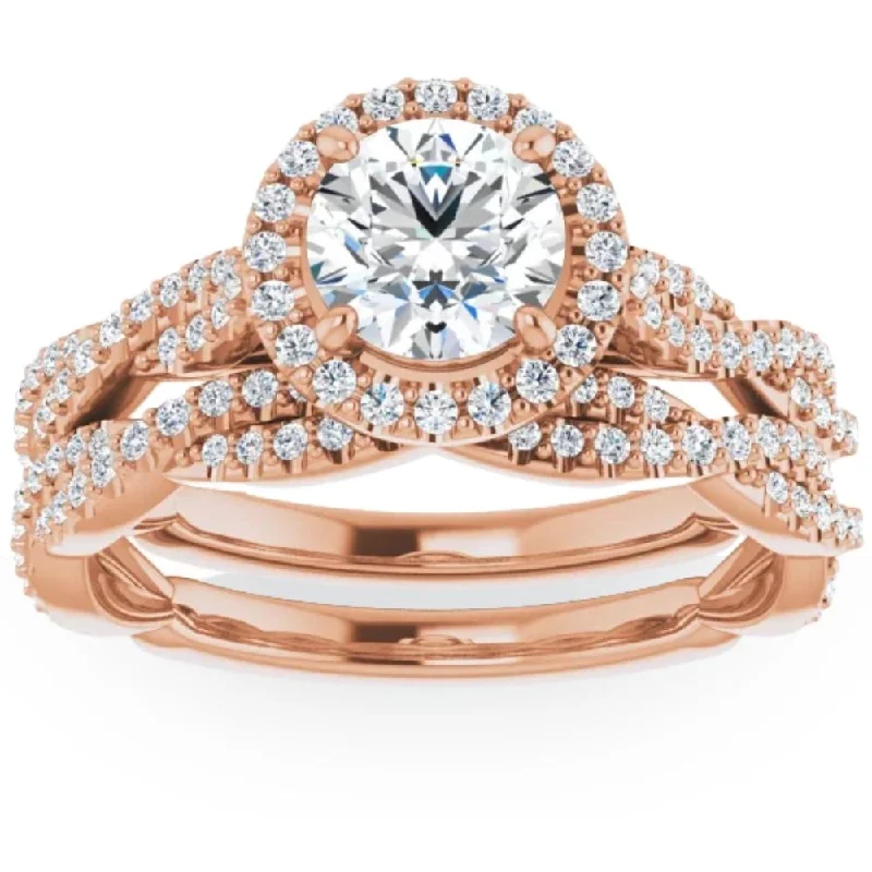 Aura ring-1 1/2ct Diamond Halo Vine Engagement Wedding Ring Set 14k Rose Gold