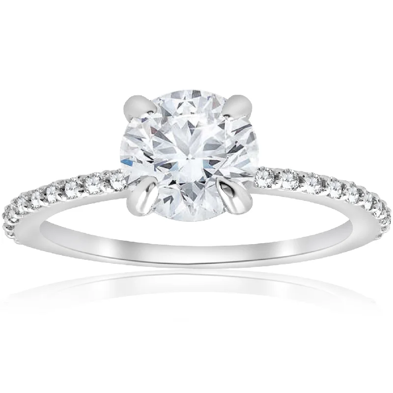 Peaked band ring-1 1/4 Ct TDW Diamond Round Solitaire Engagement Ring 14k White Gold