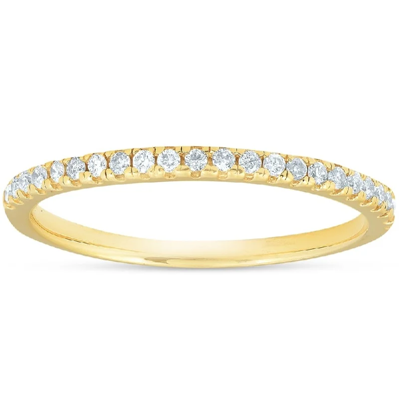 Polished zinc ring-1/10CT Lab Grown Diamond Wedding Ring Womens Stackable Band 10k Yellow Gold