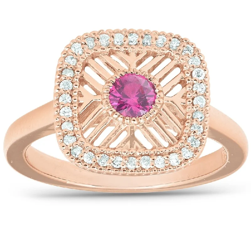 Light braid ring-1/2 Ct Diamond & Ruby Fashion Designer Ring 14k Rose Gold