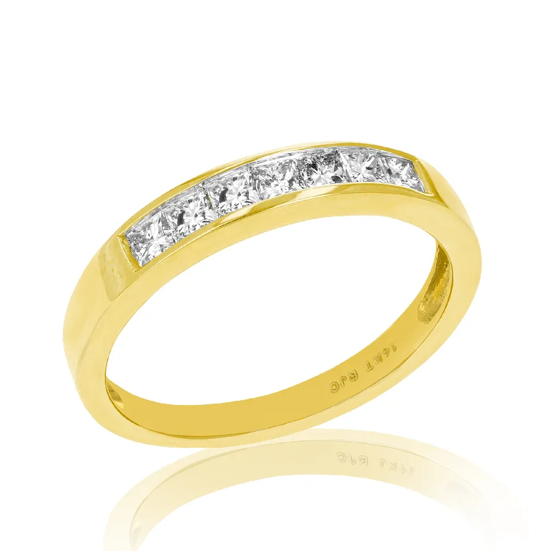 Pleated edge ring-1/2 cttw Princess Diamond Wedding Band 14K Yellow Gold 7 Stones Channel