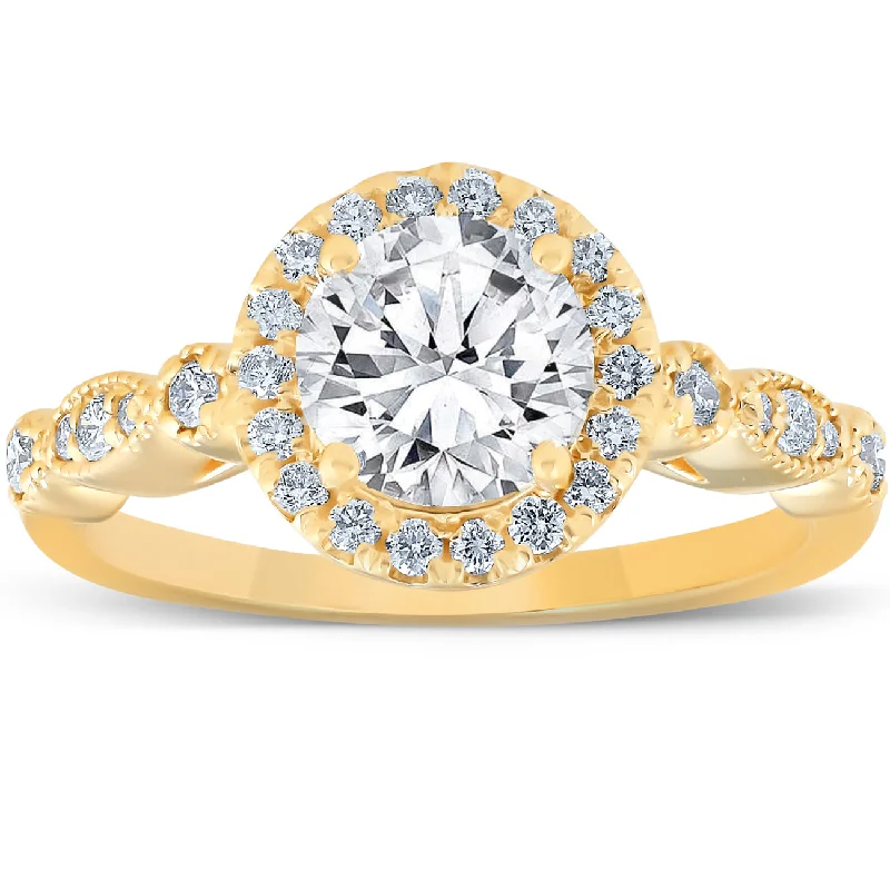 Bright stone ring-1 3/4 Ct Diamond Engagement Ring 14k Yellow Gold Halo Enhanced