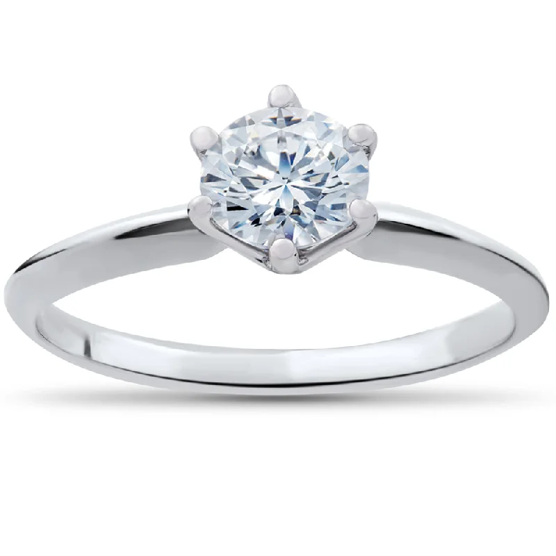 Ethnic scored ring-1/3 ct Solitaire Diamond Engagement Ring 14k White Gold