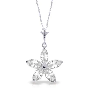 Ridge motif necklace-1.4 Carat 14K Solid White Gold Immaculate White Topaz Necklace