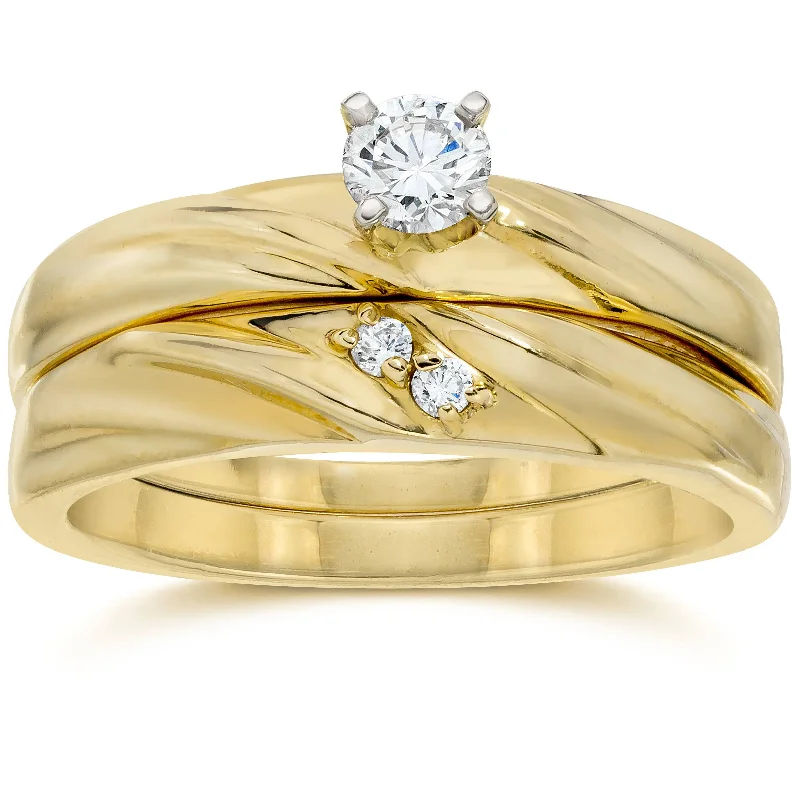 Glowing minimalist ring-1/4CT Diamond Engagement Wedding Ring Set 10K Yellow Gold