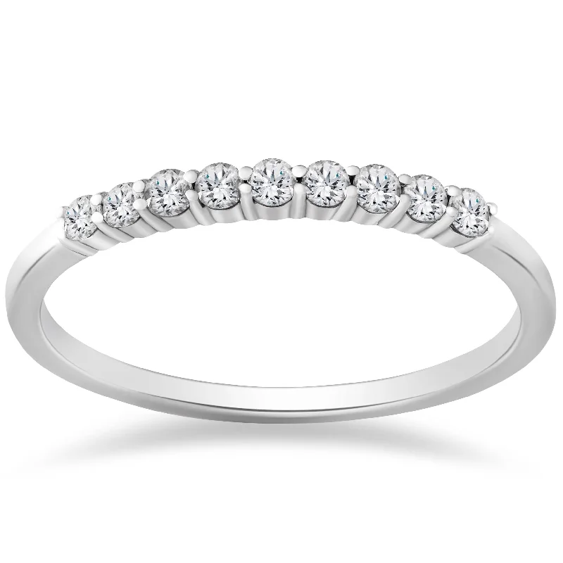 Soft arc ring-1/4ct Lab Created Diamond Wedding Stackable Ring 14K White Gold