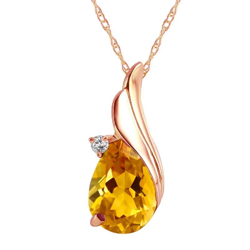 Parted-link necklace-1.53 Carat 14K Solid Rose Gold Necklace Diamond Citrine