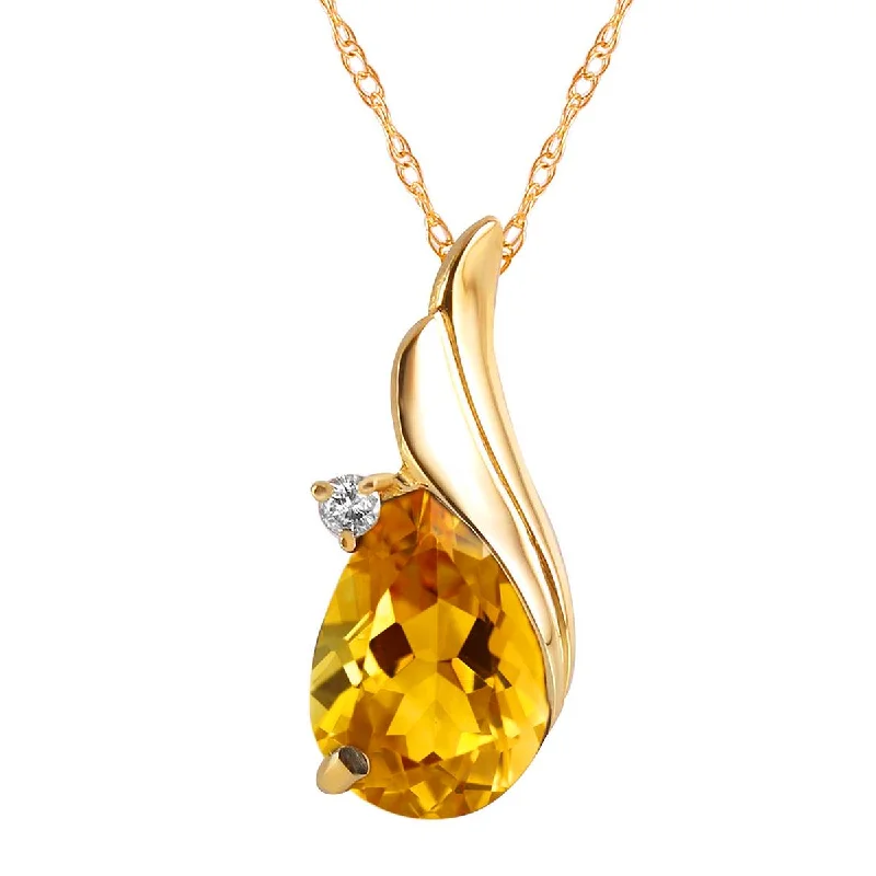 Wide-tier necklace-1.53 Carat 14K Solid Yellow Gold Necklace Diamond Citrine