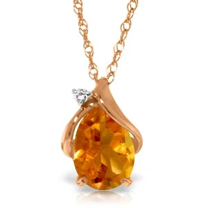 Woven knot necklace-1.63 Carat 14K Solid Rose Gold Necklace Diamond Citrine