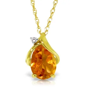 Ethnic scored necklace-1.63 Carat 14K Solid Yellow Gold Necklace Diamond Citrine