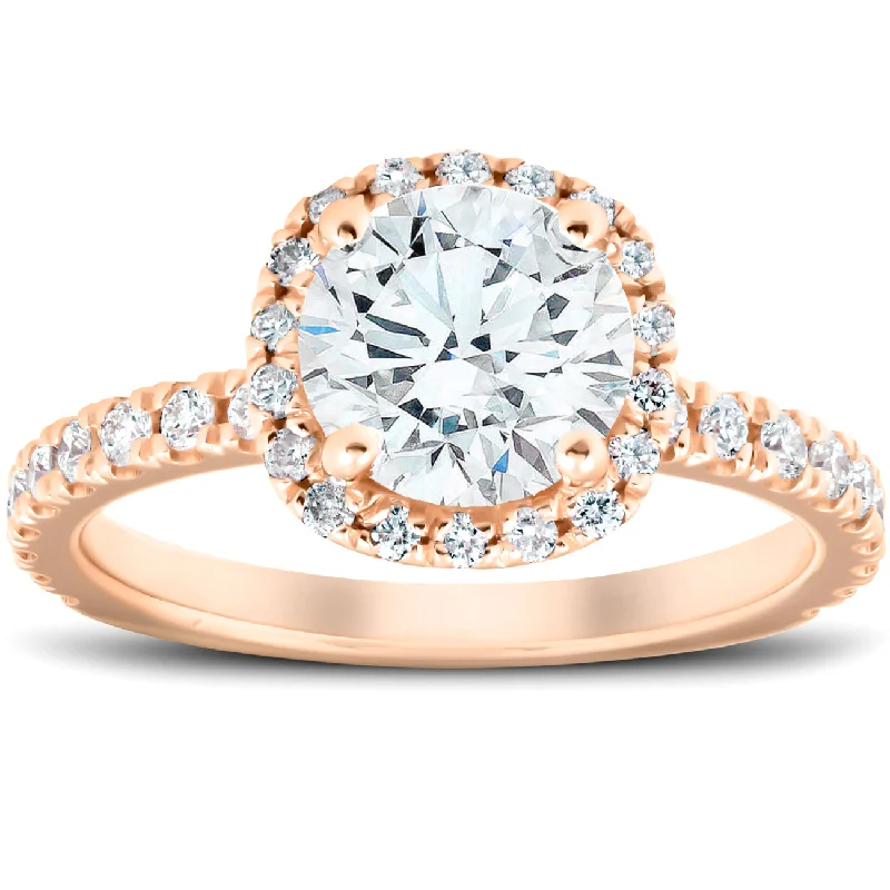 Embossed gem ring-1.75CT Cushion Halo Diamond Moissanite Engagement Ring Round G-SI 14K Rose Gold