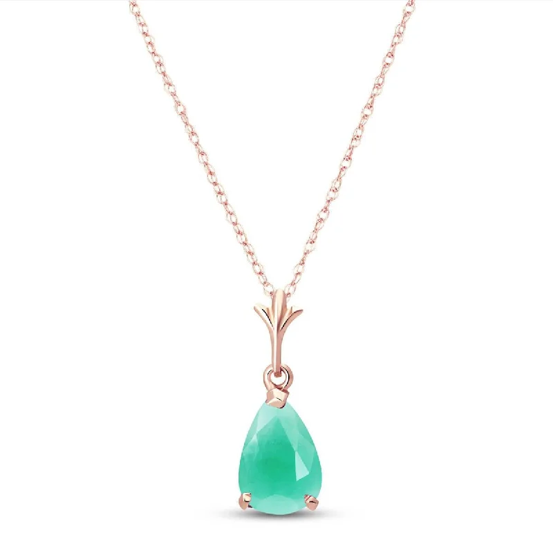 Stippled chain necklace-1 Carat 14K Solid Rose Gold Pear Emerald Necklace