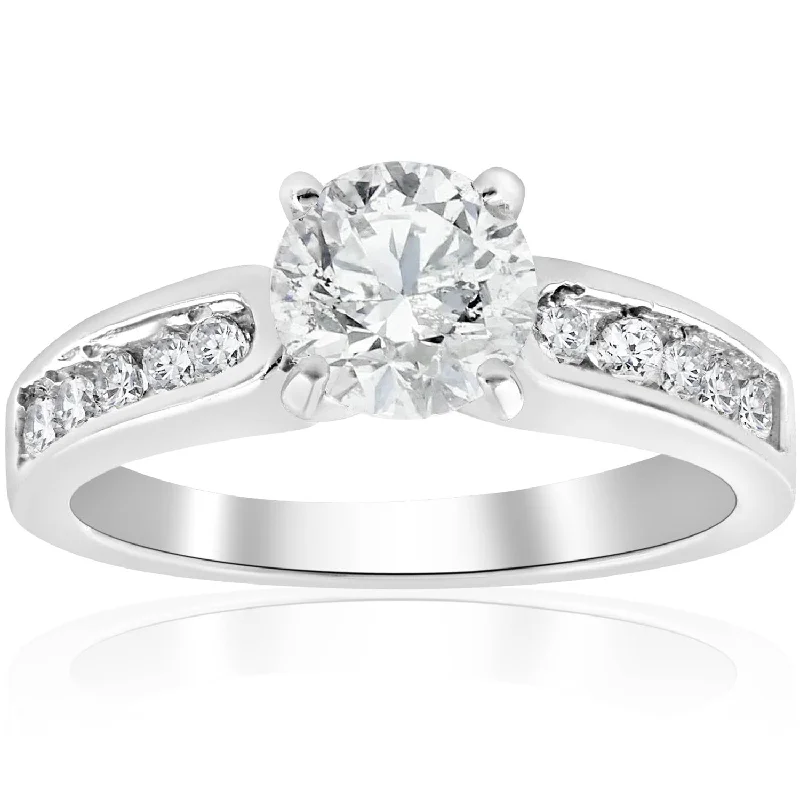 Dimpled ring-1 ct Diamond Engagement Ring 14K White Gold Channel Set