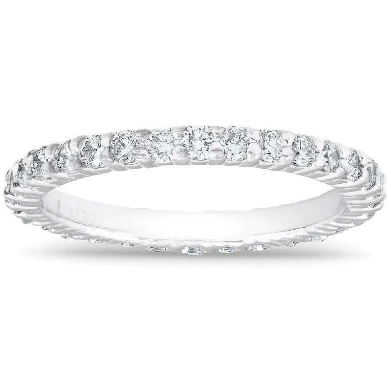 Ridge motif ring-1 Ct Diamond Eternity Wedding Ring 14k White Gold Lab Grown