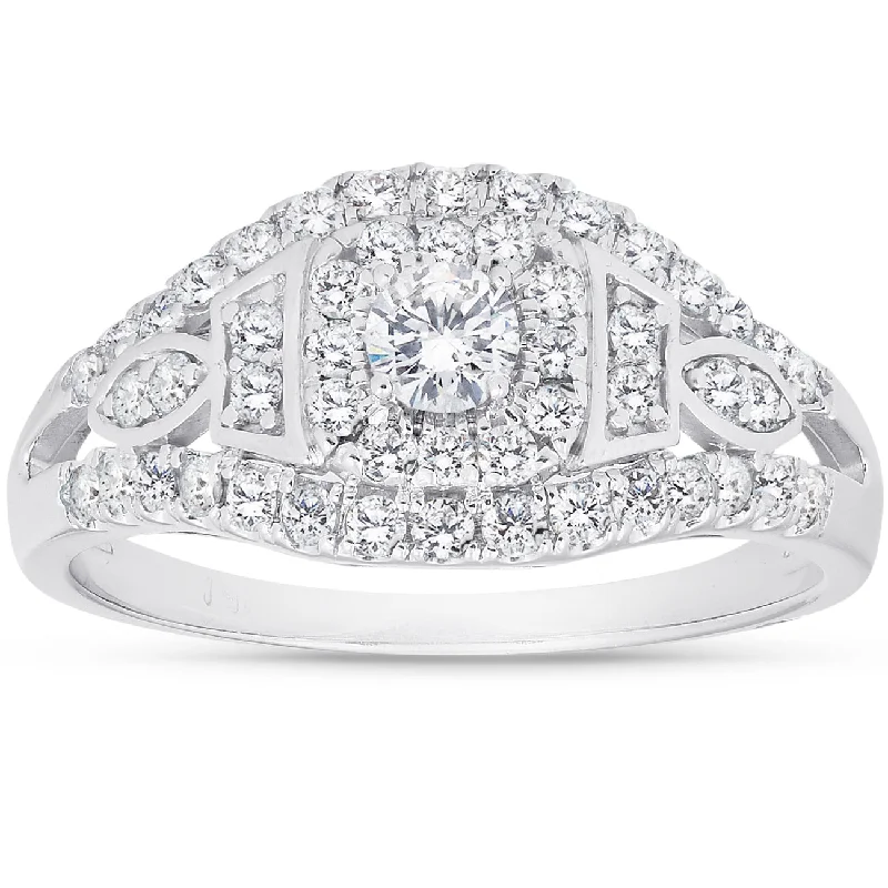 Summit stone ring-1 Ct Diamond Halo Multi Row Engagement Ring 10k White Gold