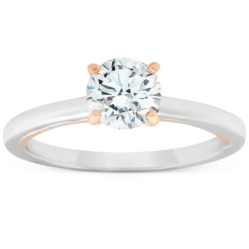 Glowing quartz ring-1 Ct Diamond Solitaire Two Tone Engagement Ring 14k White & Rose Gold