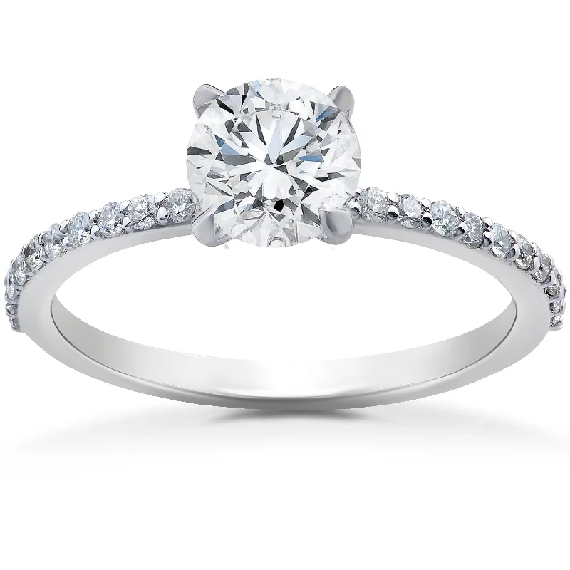 Quilted band ring-1 ct Lab Grown Diamond EX3 Engagement Ring 14k White Gold (G-H,SI1-SI2)