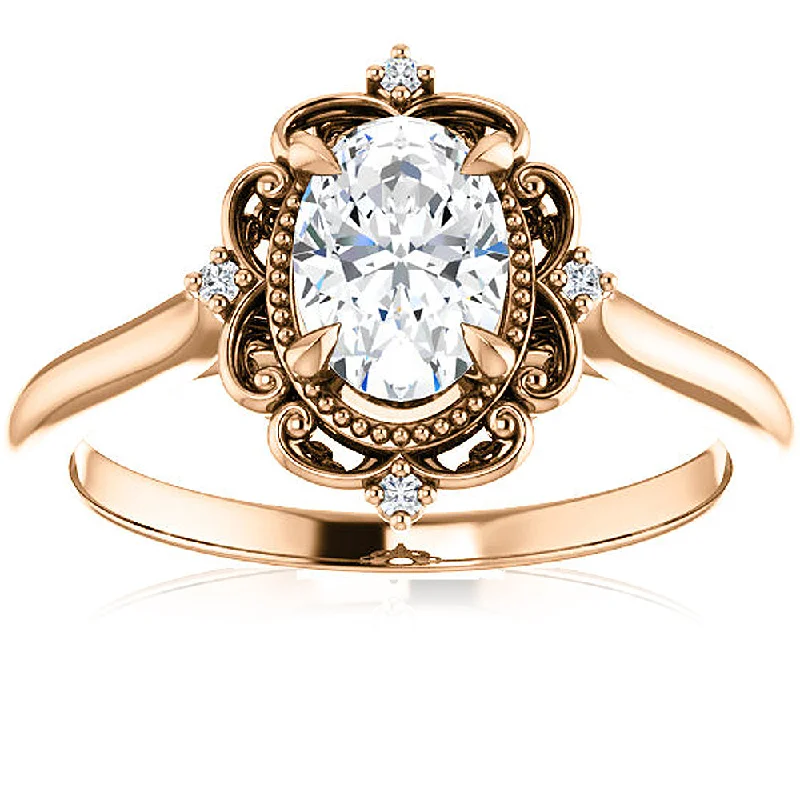 Eight-heart ring-1 Ct Oval Diamond Engagement Ring 14k Rose Gold