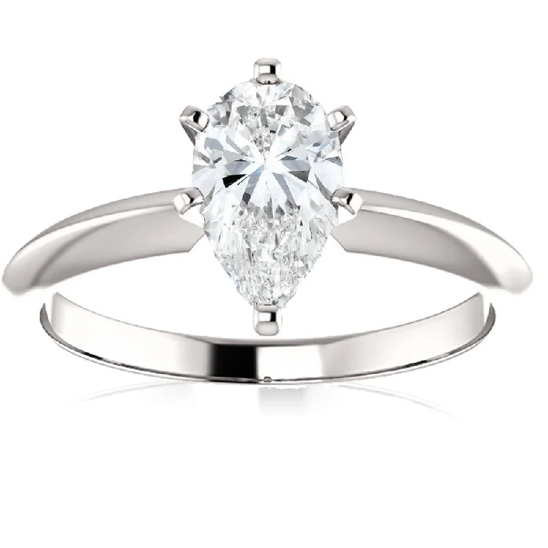 Elevated gem ring-1 Ct Pear Shape Diamond Engagement Ring Lab Grown 14k White Gold