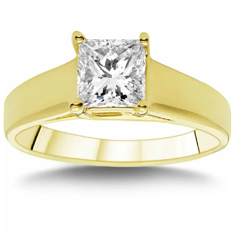 Retro turquoise ring-1 CT Princess Cut Diamond Solitaire Engagement Ring 14k Yellow Gold