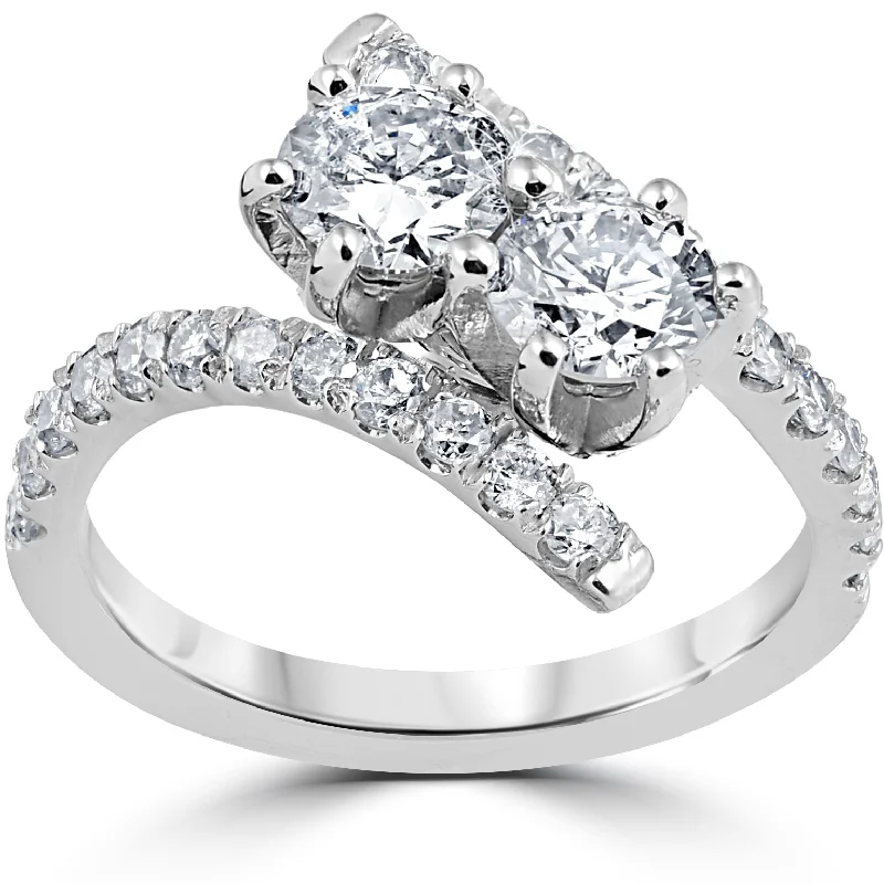 Open-frame ring-1 cttw Diamond 2 Stone Forever Us Engagement Anniversary Ring 14k White Gold