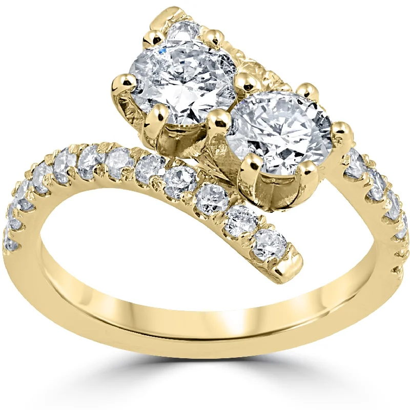 Twinkling crystal ring-1 cttw Diamond 2 Stone Forever Us Engagement Anniversary Ring 14k Yellow Gold