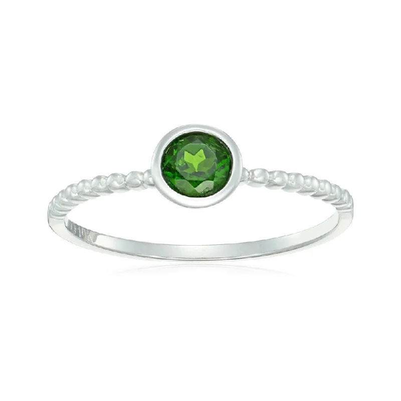 Wild pearl ring-10k White Gold Chrome Diopside Solitaire Beaded Shank Stackable Ring, Size 7