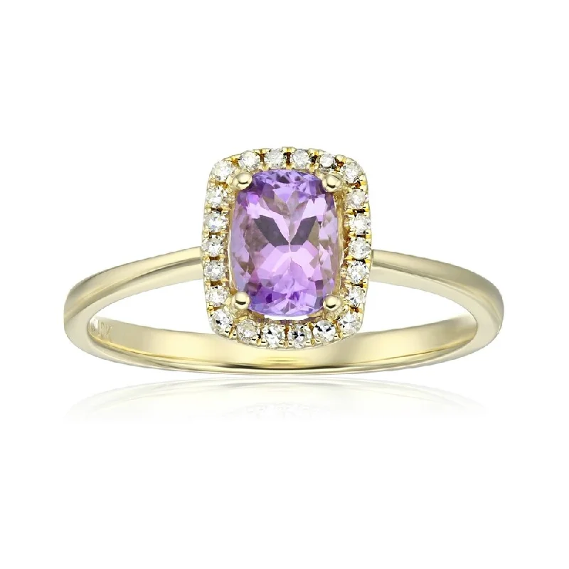 Set stone ring-10k Yellow Gold African Amethyst & Diamond Ring