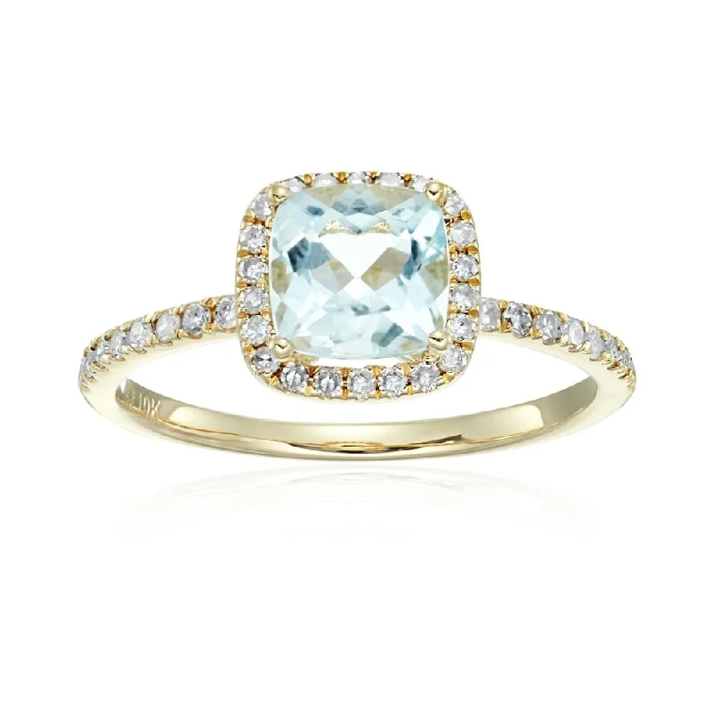 Tide motif ring-10k Yellow Gold Aquamarine and Diamond Engagement Ring