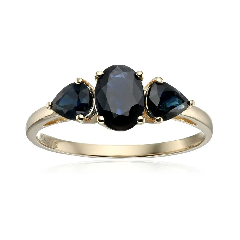 Vivid shale ring-10k Yellow Gold Blue Sapphire Oval and Pear 3-Stone Ring