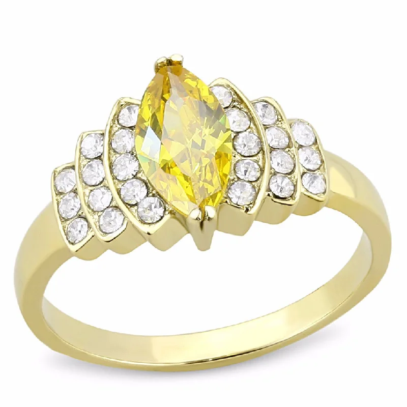 Drifting diamond ring-10x5mm Marquise Cut Yellow CZ Center Set in Gold IP Stainless Steel Women's Ring