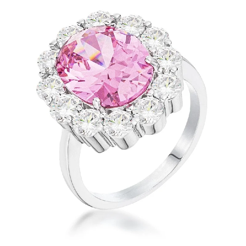 Pleated edge ring-11.5Ct Rhodium Plated Pale Pink Oval Blossom Ring