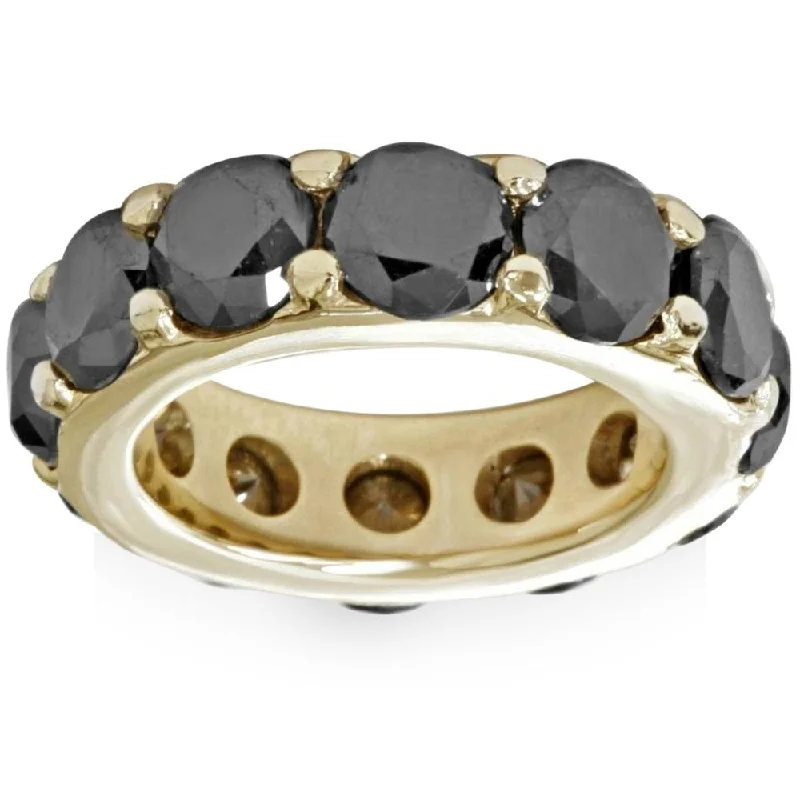 Satin shale ring-12 1/2ct Black Diamond Eternity Ring 14K Yellow Gold