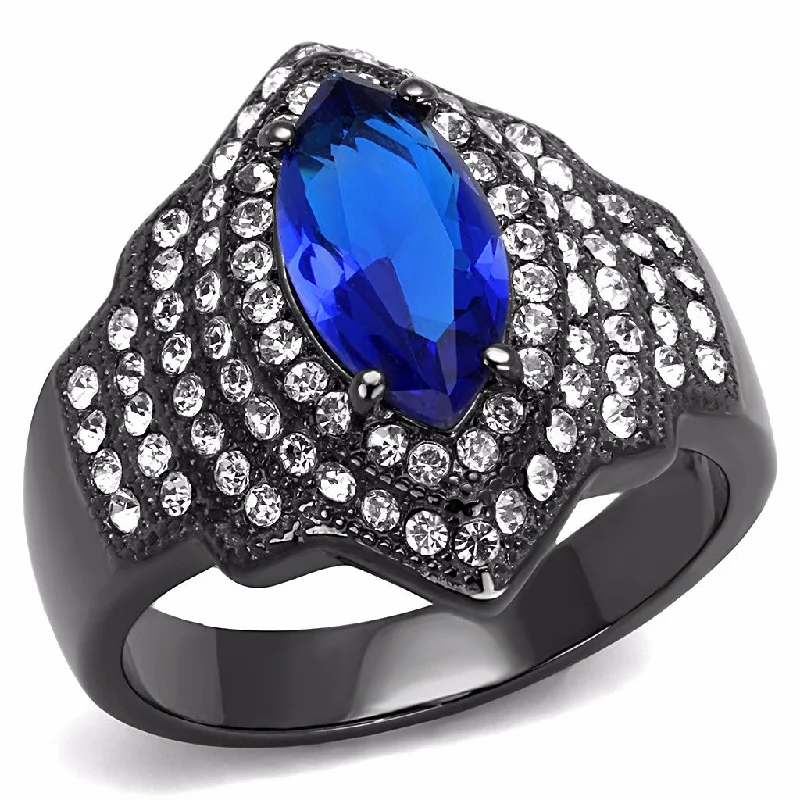 Raw gem ring-12x6mm Marquise Cut Royal Blue CZ Light Black IP Stainless Steel Cocktail Ring