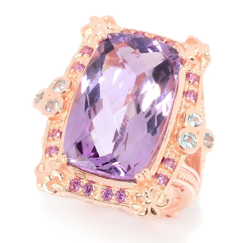 Satin gold ring-14.08ctw Checkerboard Cut Pink Amethyst & Gemstone Ring