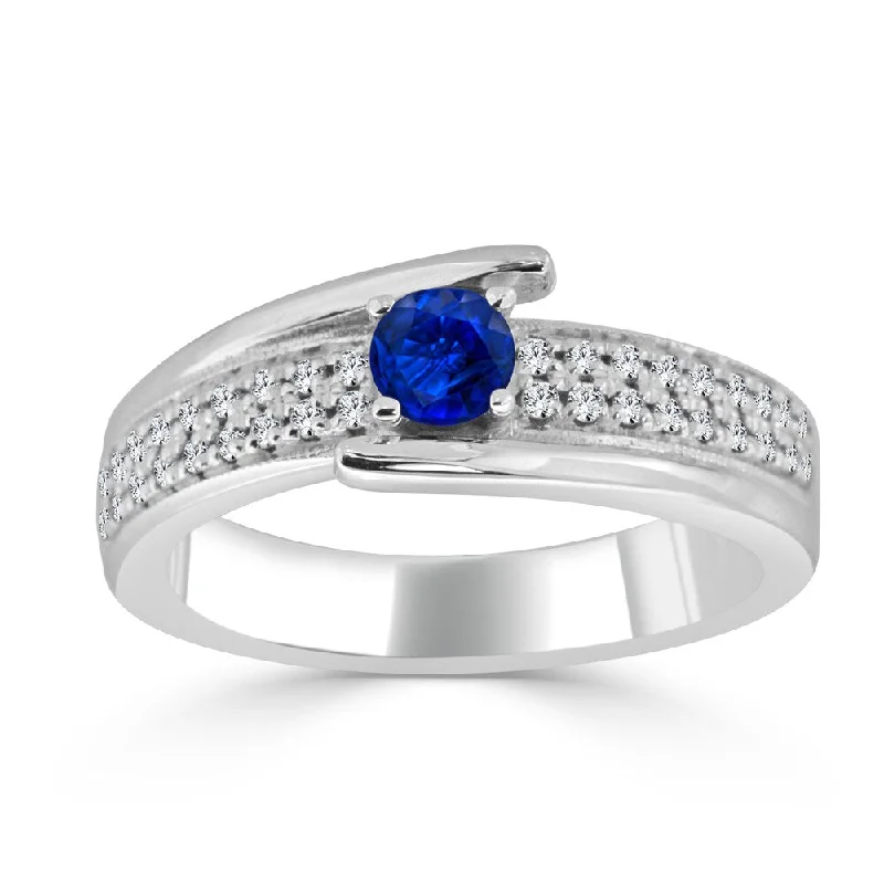 Smooth gem ring-14k Gold 1/3ct Sapphire and 1/5ct TDW Diamond Engagement Ring by Auriya