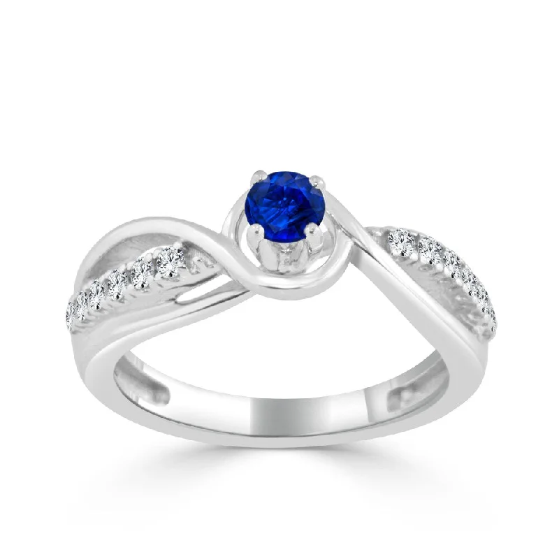 Thirteen-gem ring-14k Gold 1/4ct Blue Sapphire and 1/5ct TDW Round Diamond Engagement Ring by Auriya