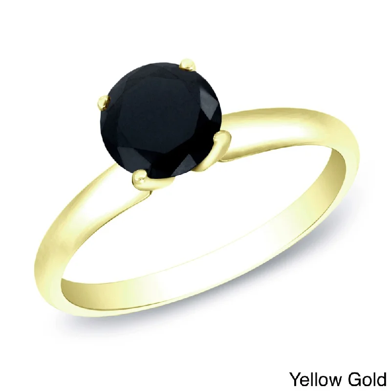 Mottled gem ring-14k Gold 1ct TDW Round Black Diamond Solitaire Engagement Ring by Auriya