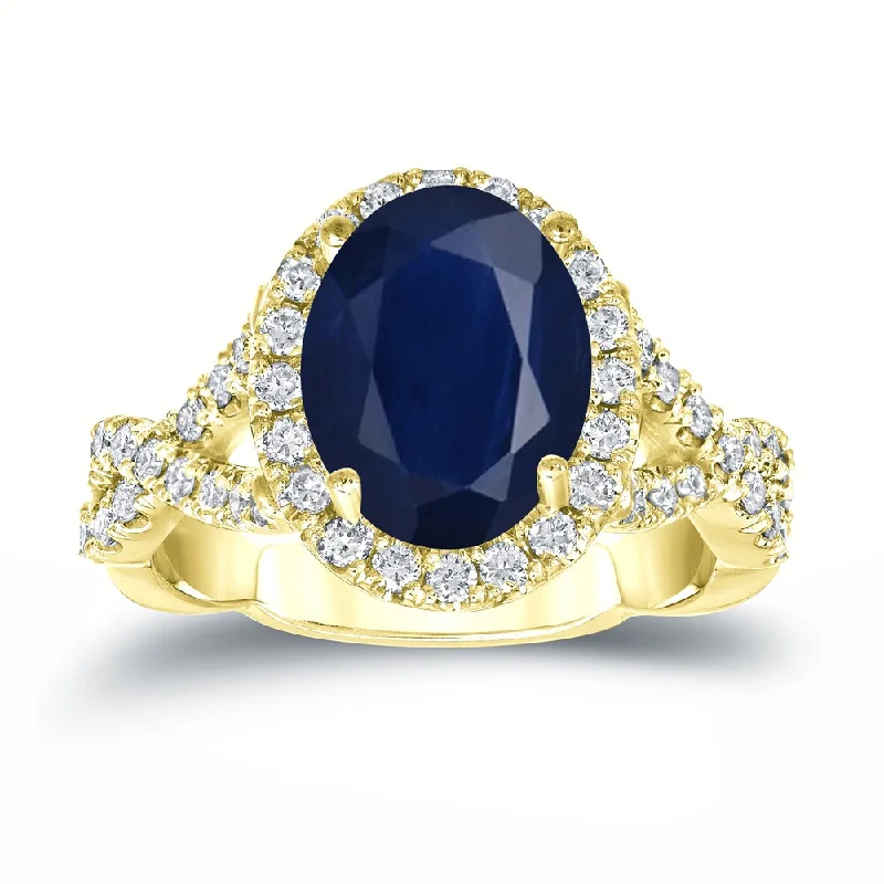 Glimmering silver ring-14k Gold 2 1/2ct Sapphire Oval and 3/5ct TDW Diamond Halo Engagement Ring