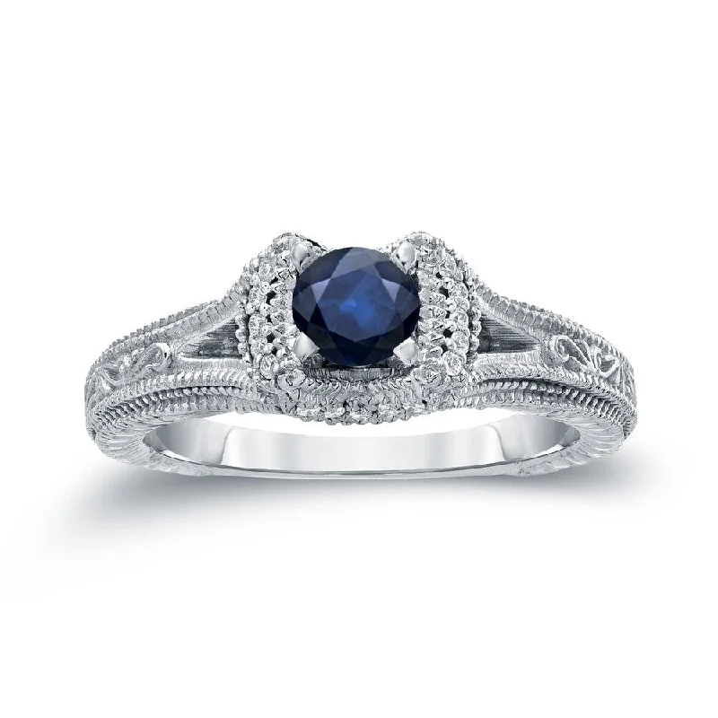 Uncut ruby ring-14k Gold 2/5ct Blue Sapphire and 1/8ct TDW Round Diamond Engagement Ring