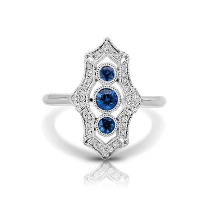 Set stone ring-14K White Gold Sapphire Diamond Ring