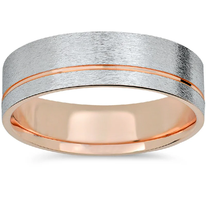 Bright gem ring-14k Rose Gold & White Gold Two Tone 6mm Brushed Mens Wedding Band